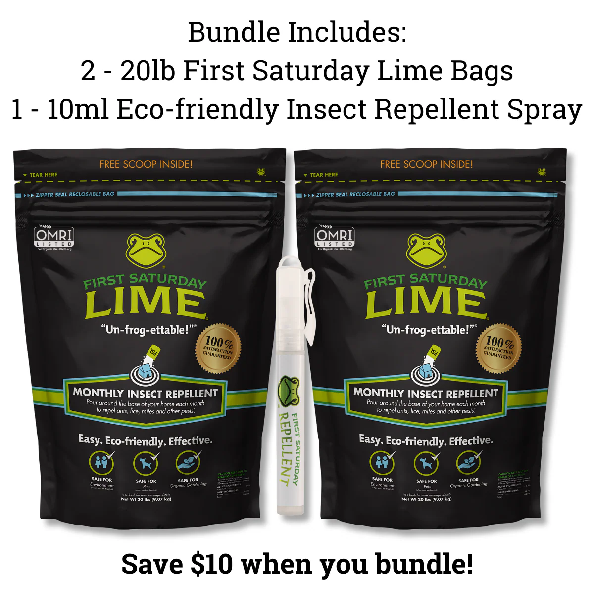 Bundle: 2 First Saturday Lime 20lb Bags and 1 10ml Eco-Friendly Insect Repellent Spray - Buy Pet Shop