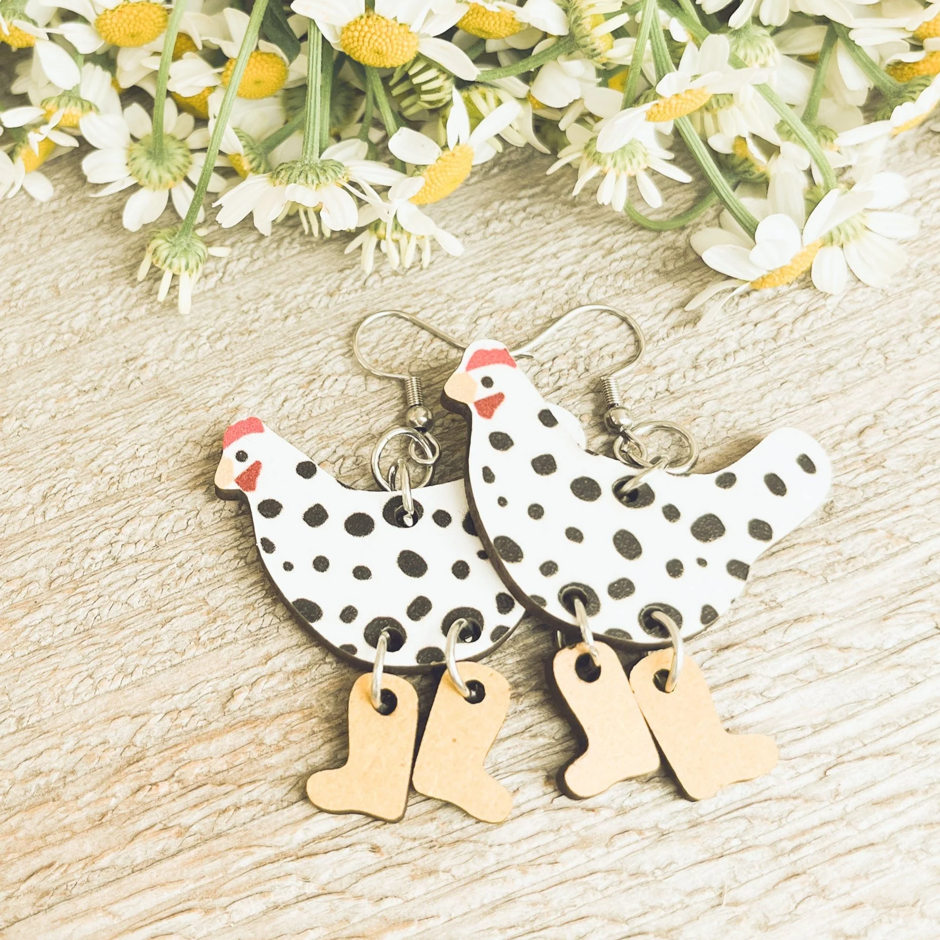 Wood Chicken Earrings - Buy Pet Shop