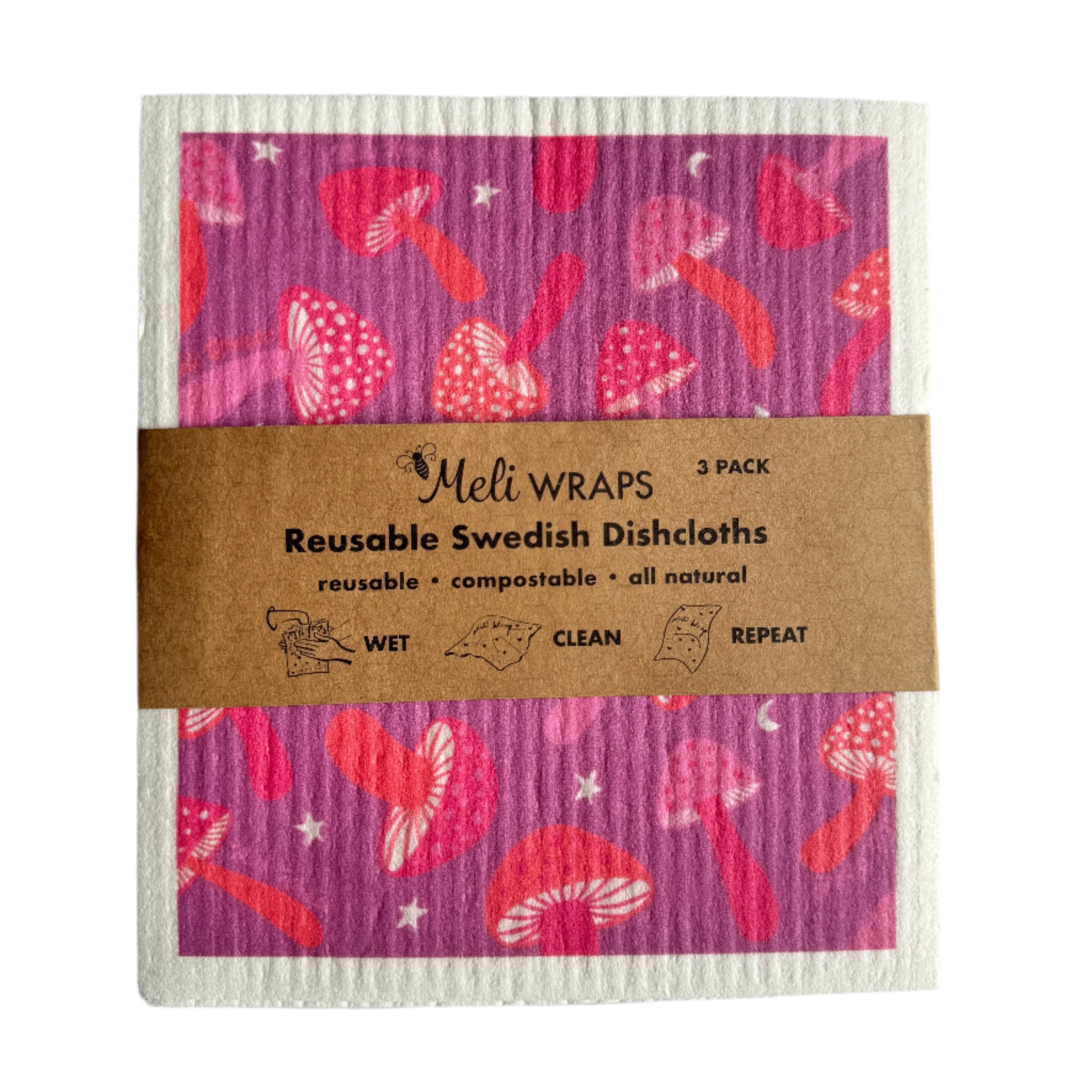 Purple Mushroom Swedish Dish Cloth Set of 3 - Buy Pet Shop
