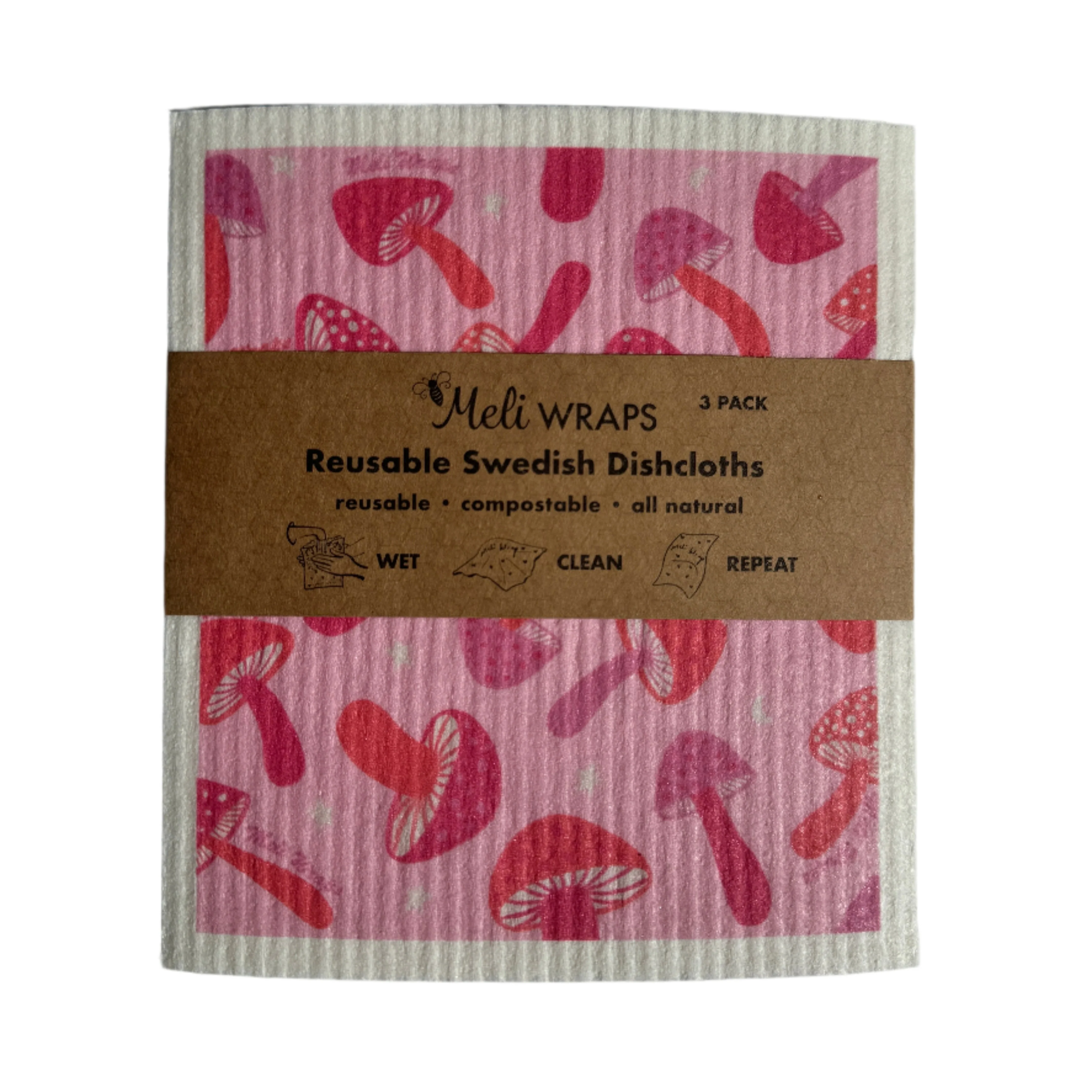 Pink Mushroom Swedish Dish Cloth Set of 3 - Buy Pet Shop