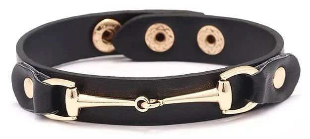 Vegan Leather Bracelet with Gold Tone Snaffle Bit - Buy Pet Shop