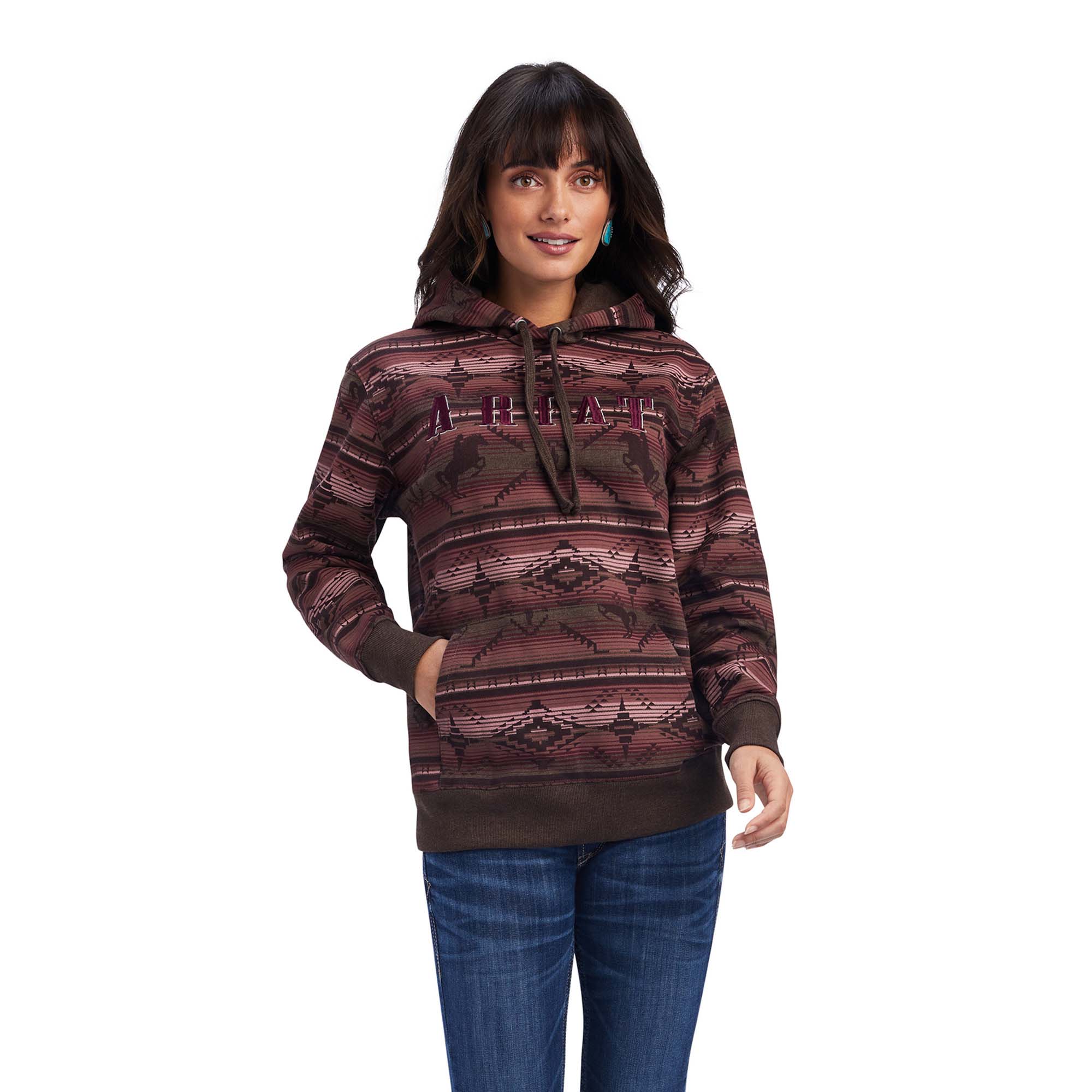 Ariat Women's R.E.A.L. Old West Serape Sweatshirt Hoodie, Mulberry - Buy Pet Shop