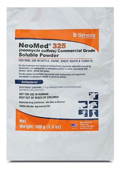Rx Neomed 325 (neomycin sulfate commercial grade) Soluble Powder for Livestock, 100gm Bag - Buy Pet Shop