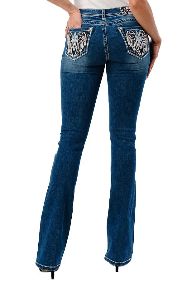 Grace in LA Americana Wing Embellished Mid Rise Bootcut Jeans - Buy Pet Shop