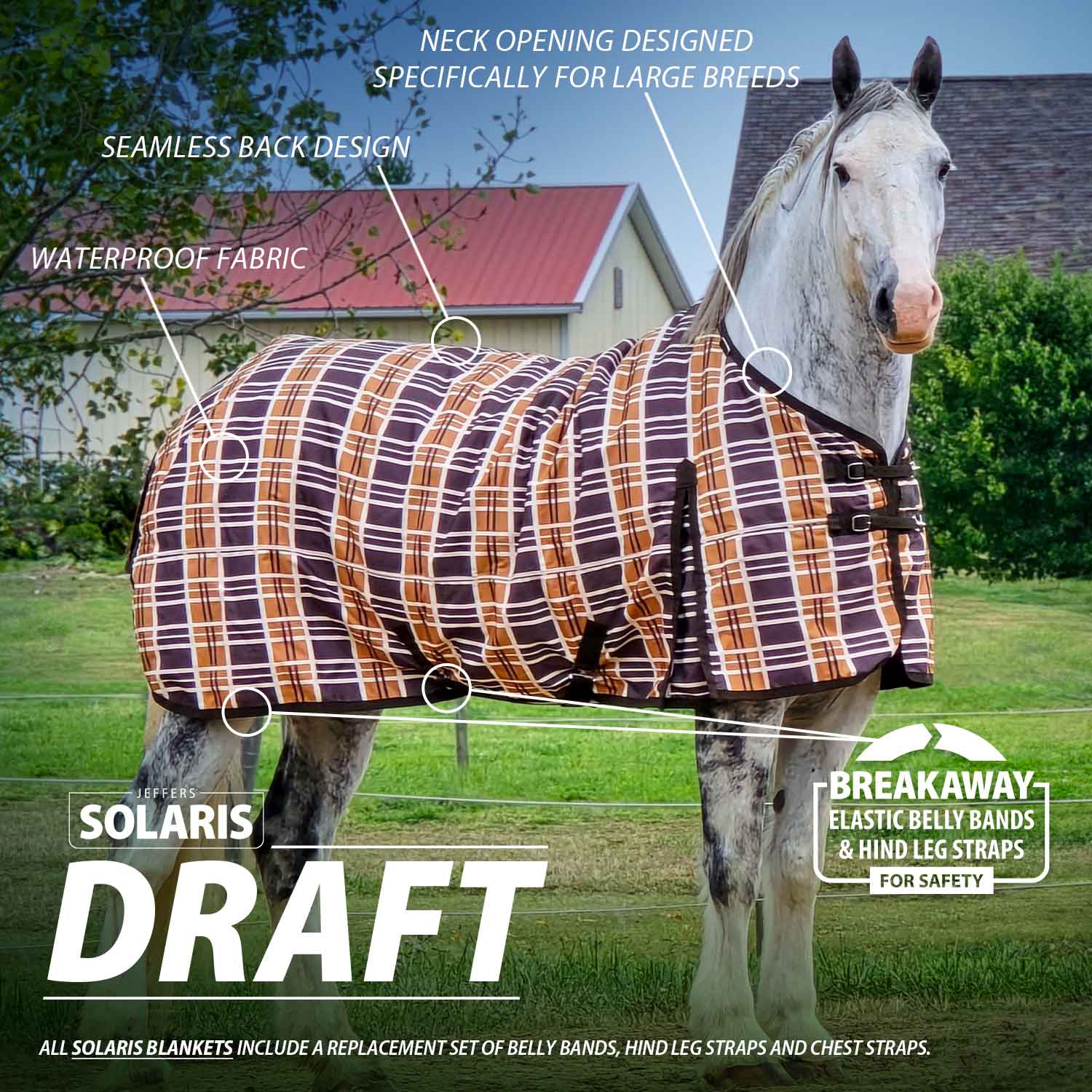 Solaris 1200D Draft Horse Turnout Blanket, 240g, Brown & Cream Plaid - Buy Pet Shop