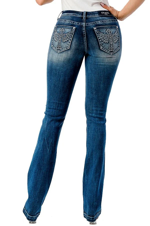 Grace in LA 3D Wing Mid Rise Bootcut Jeans - Buy Pet Shop