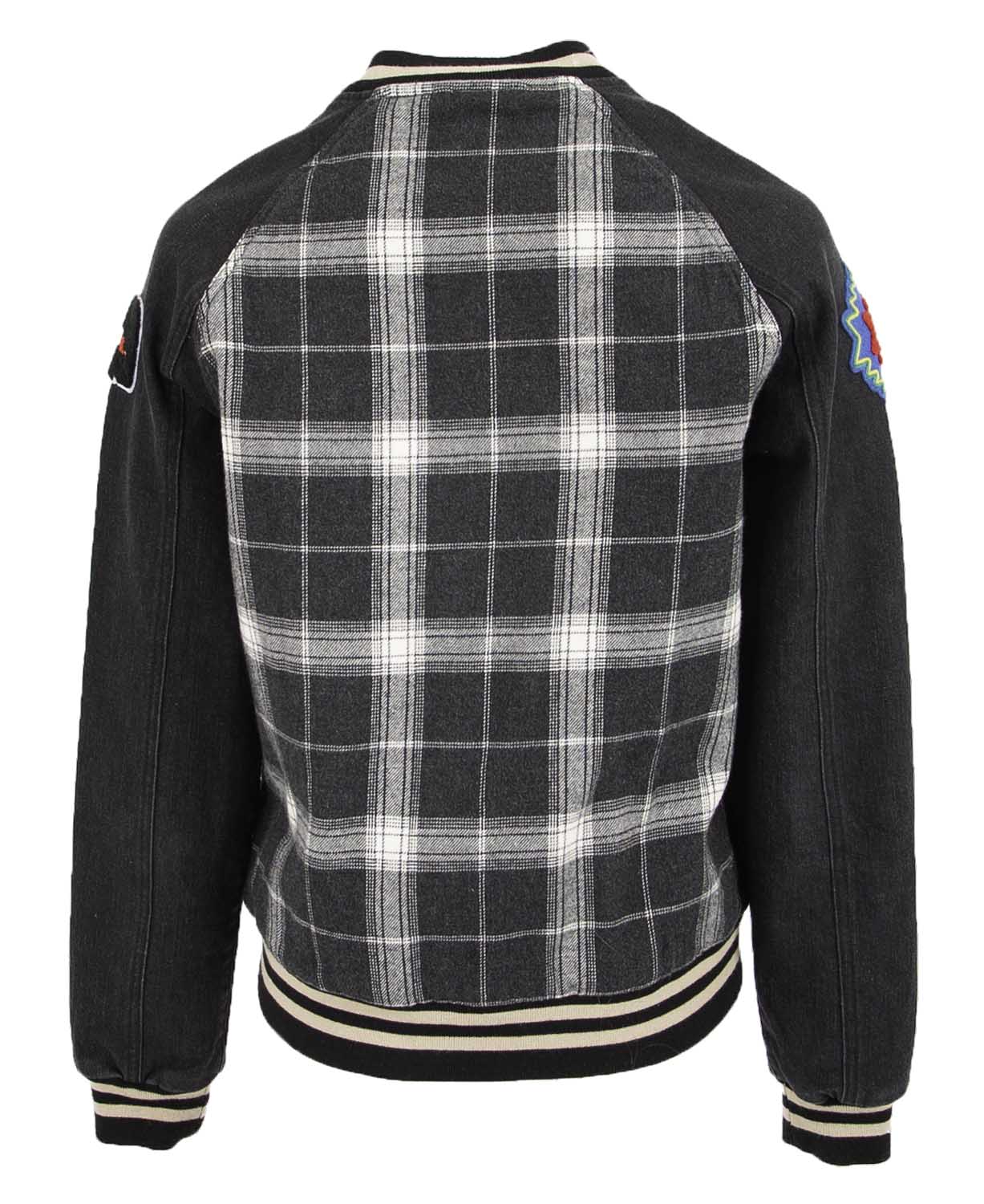 STS Ladies' Black Plaid Varsity Jacket with Patches - Buy Pet Shop