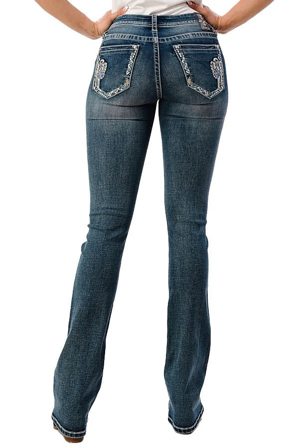 Grace in LA Cactus Embellished Mid Rise Bootcut Jeans - Buy Pet Shop