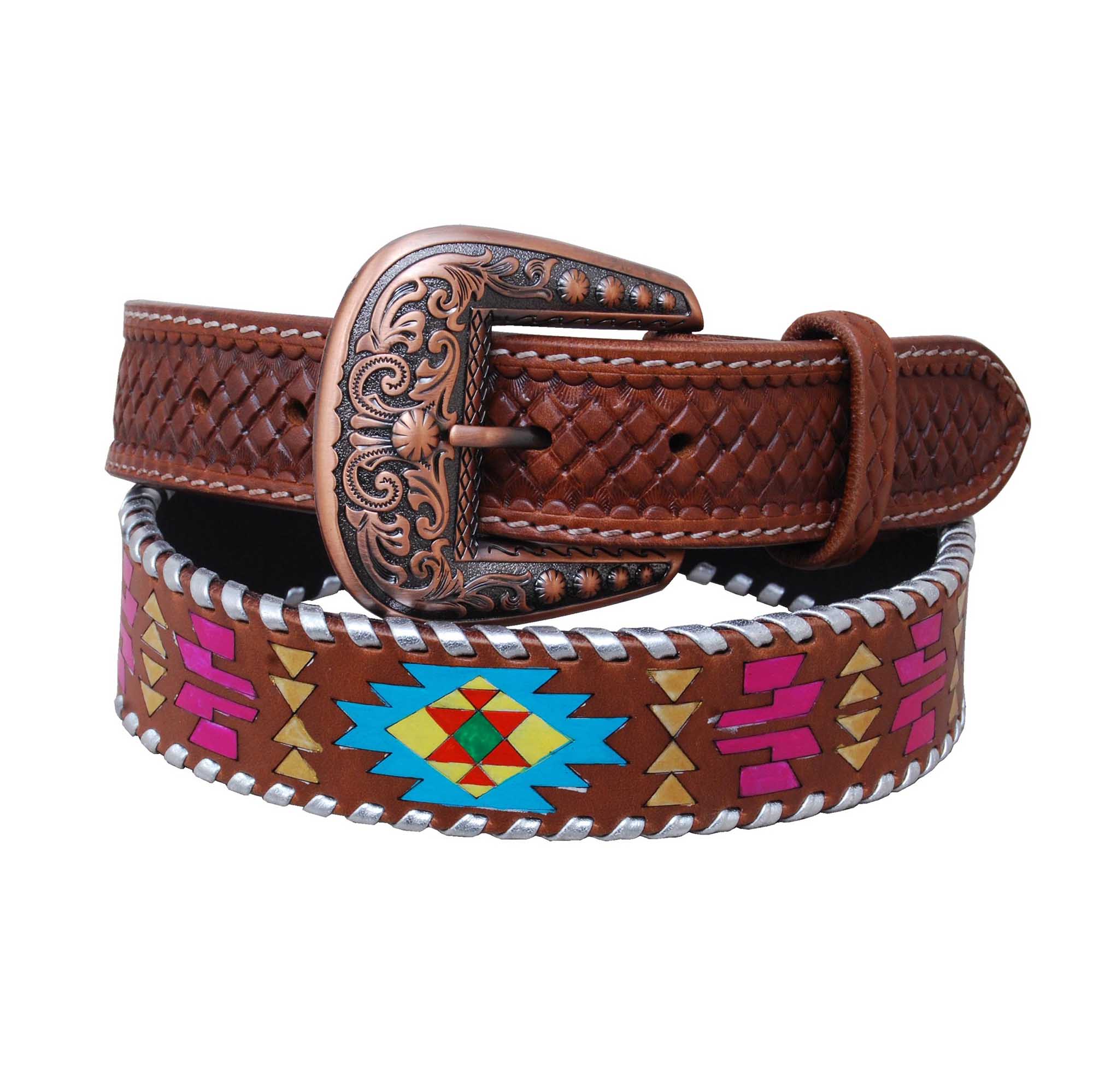 Rafter T Women's Painted Aztec & Silver Stitch Leather Belt - Buy Pet Shop