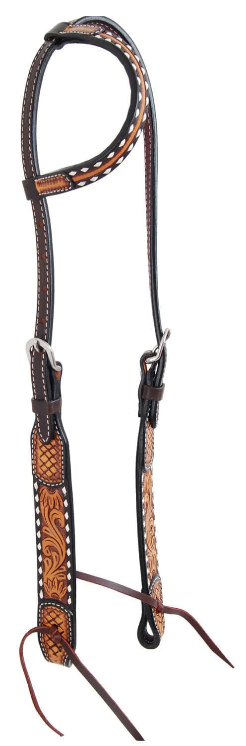 Rafter T Tooled Sunflower w/ Buckstitch One Ear Headstall - Buy Pet Shop