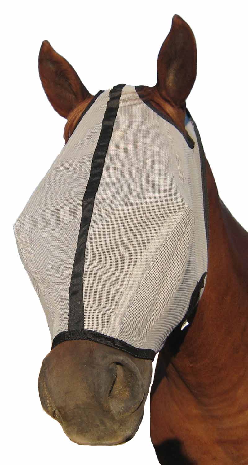 Horse Sense Extended Nose Fly Mask, Gry/Blk - Buy Pet Shop