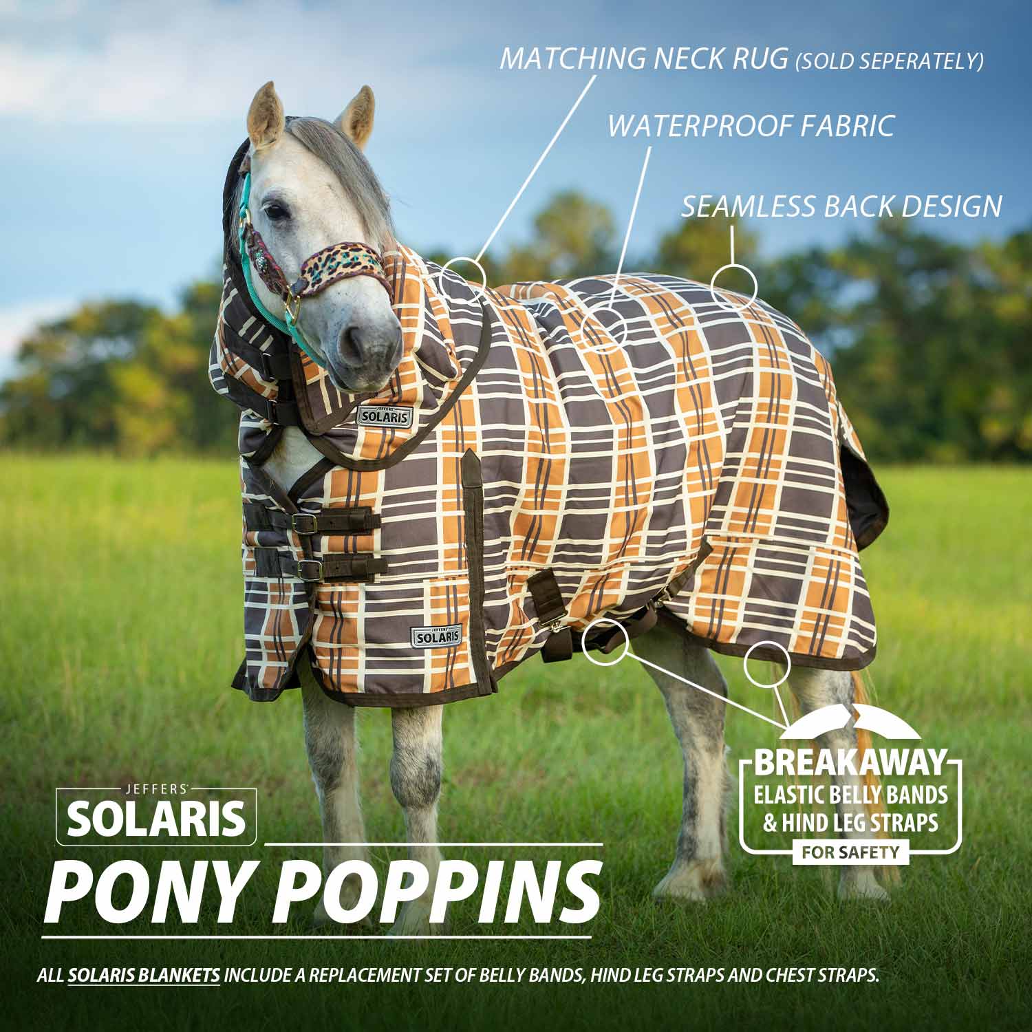 Pony Poppins Solaris Pony Horse Turnout Blanket, Brown & Cream Plaid - Buy Pet Shop