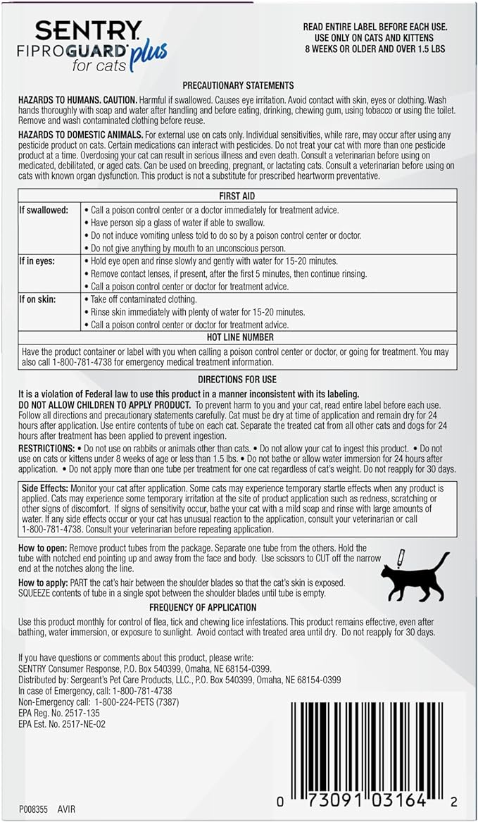 Sentry Fiproguard Plus for Cats - Buy Pet Shop