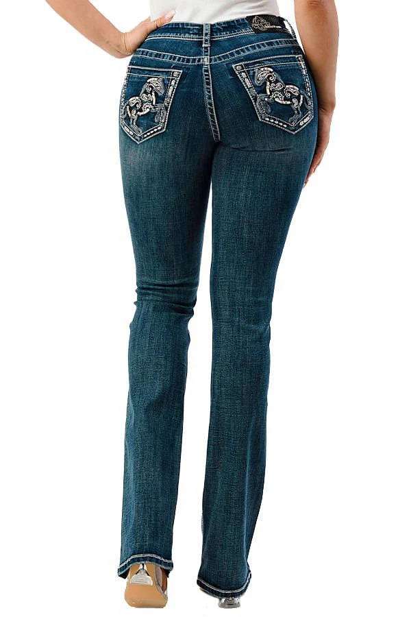 Grace in LA Horse Embroidered Mid Rise Bootcut Jeans - Buy Pet Shop
