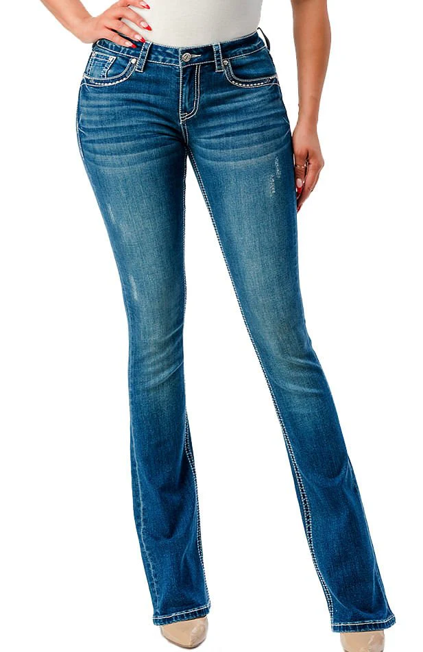 Grace in LA Wing Embroidered Mid Rise Bootcut Jeans - Buy Pet Shop