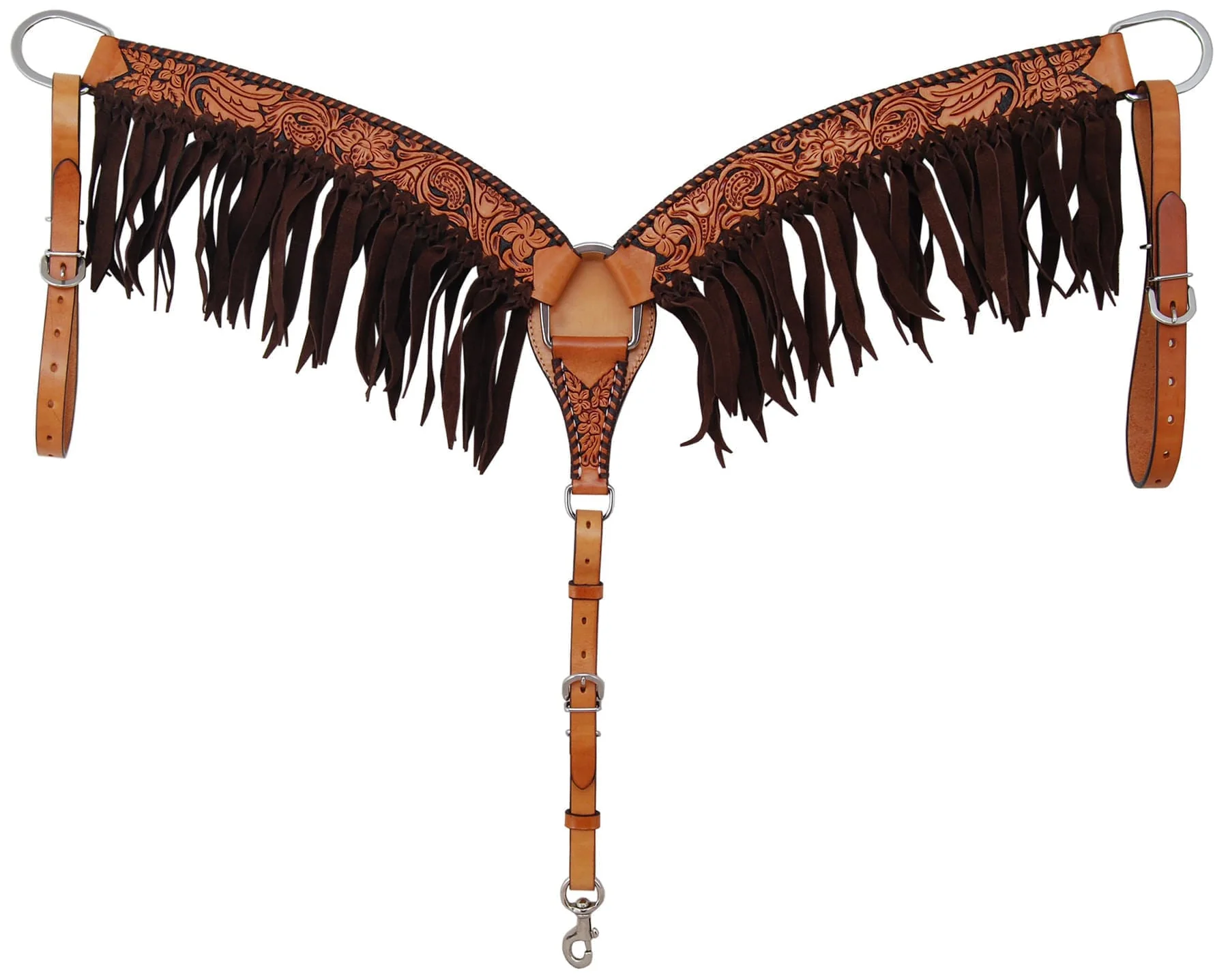 Rafter T Floral Tooled Breast Collar with Fringe - Buy Pet Shop