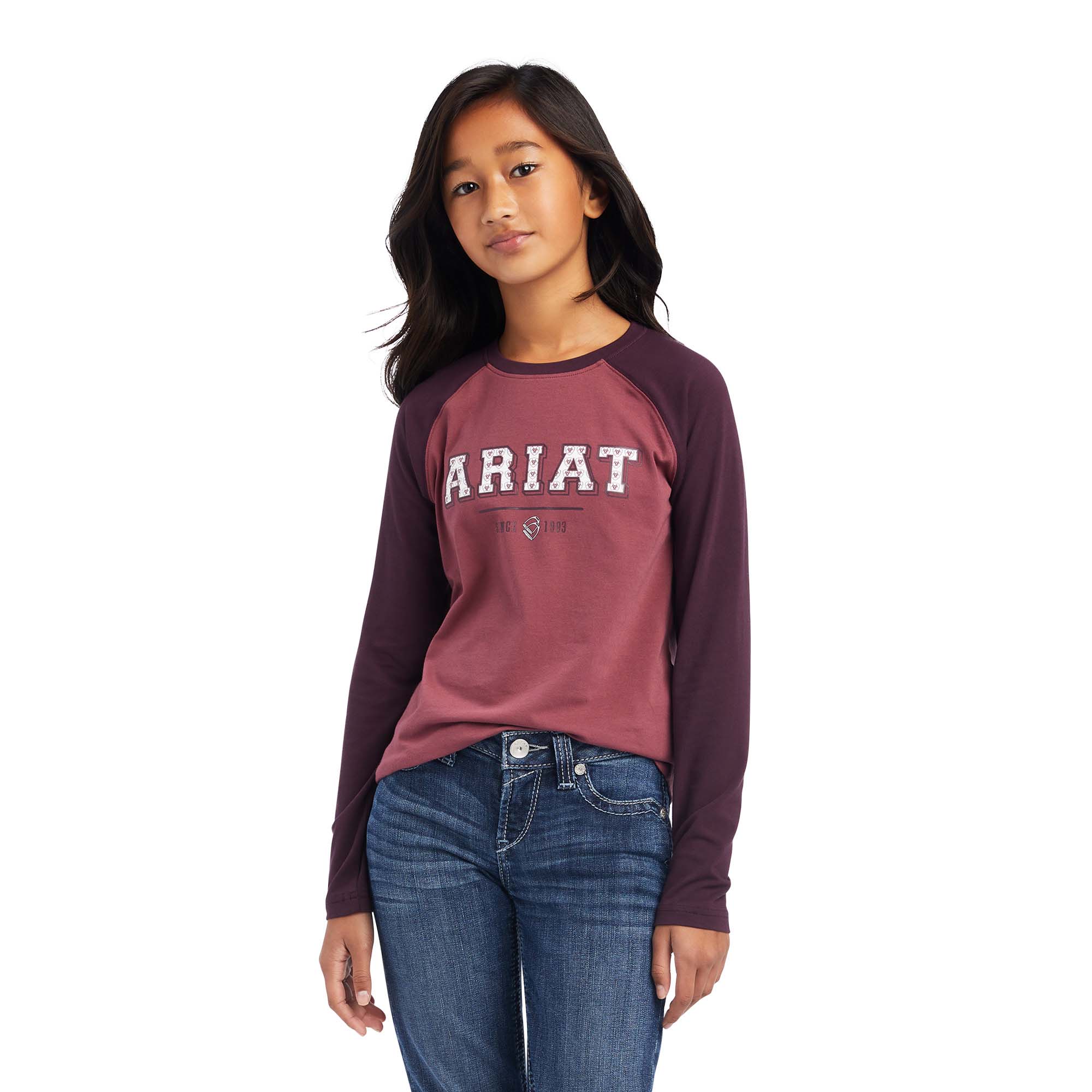 Ariat Girls Varsity Longsleeve T-Shirt, Mulberry/Rose - Buy Pet Shop