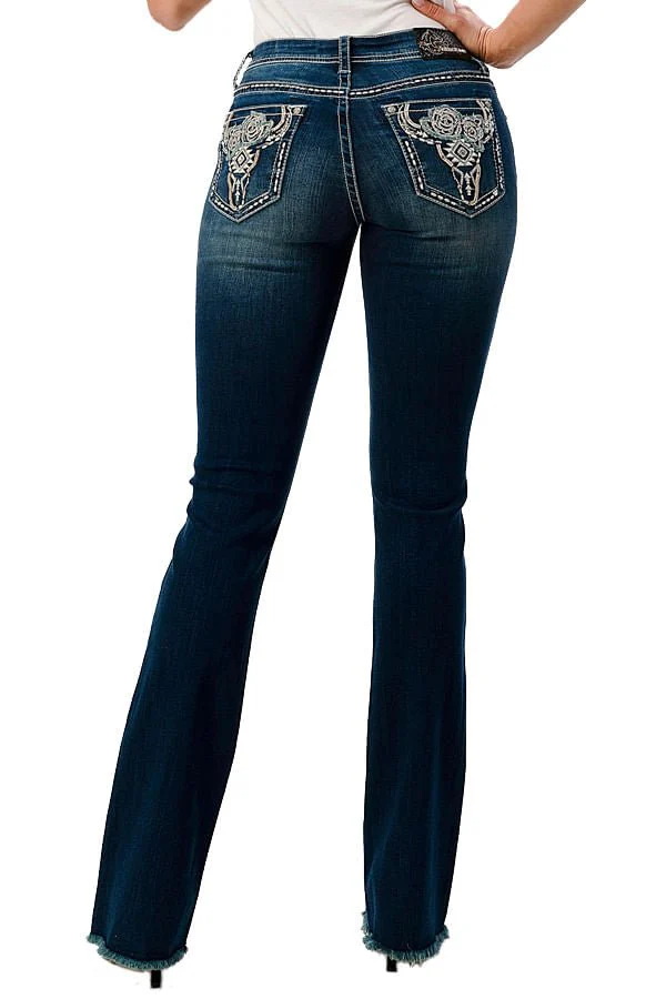 Grace in LA Floral Steer Head Embellished Mid Rise Bootcut Jeans - Buy Pet Shop
