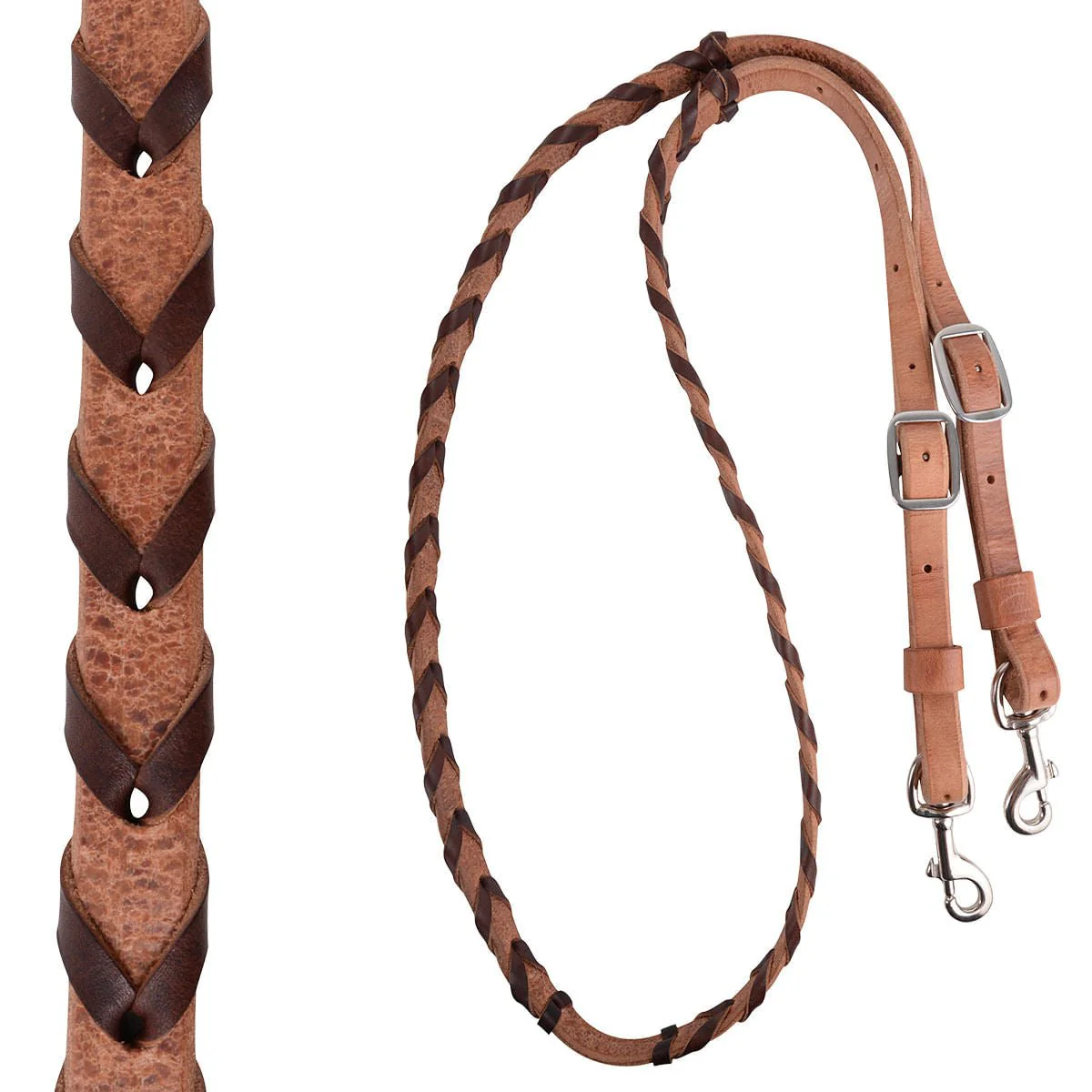 Martin Saddlery Latigo Laced Barrel Rein 3/4-inch Thick Buckle and Keeper Snap Ends, Chocolate - Buy Pet Shop