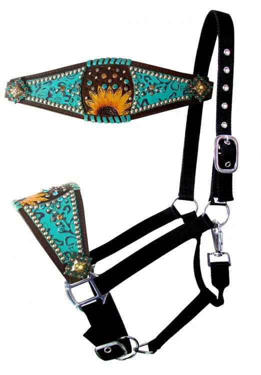 Showman Turquoise Filigree & Sunflower Bronc Halter - Buy Pet Shop