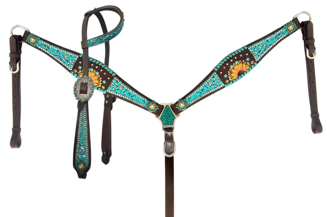 Showman Turquoise Filigree & Sunflower Headstall and Breast Collar - Buy Pet Shop