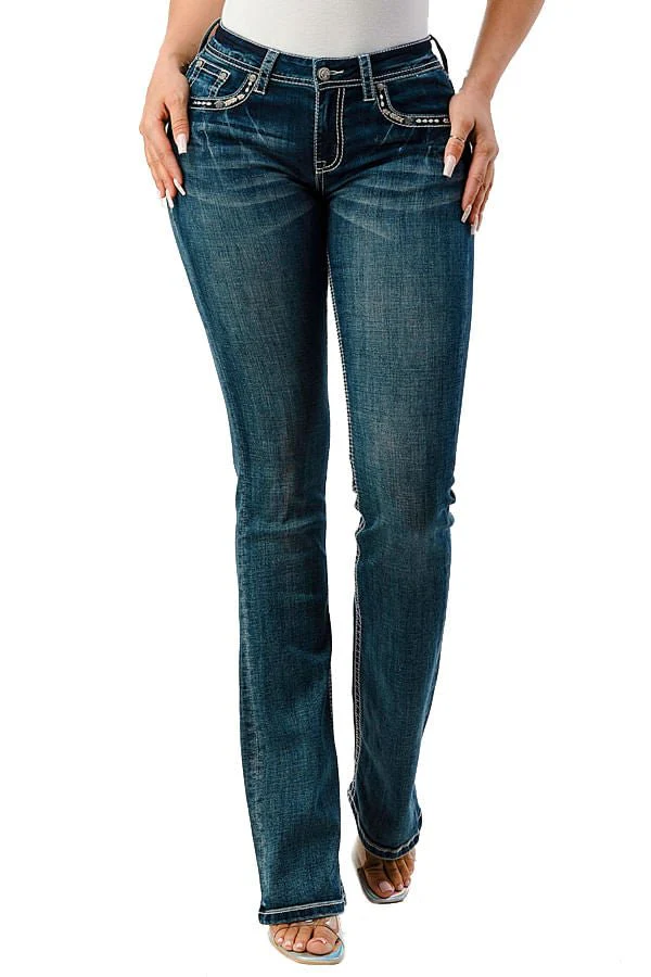 Grace in LA Horse Embroidered Mid Rise Bootcut Jeans - Buy Pet Shop