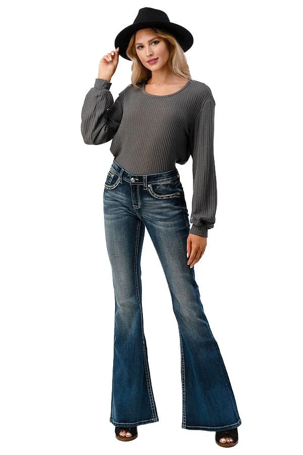 Grace in LA Aztec Embellished Mid Rise Flare Jeans - Buy Pet Shop