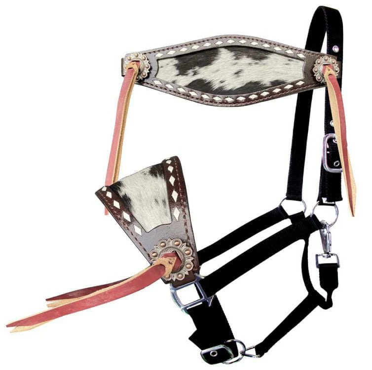 Showman Hair On Cowhide and Buckstitch Bronc Halter - Buy Pet Shop