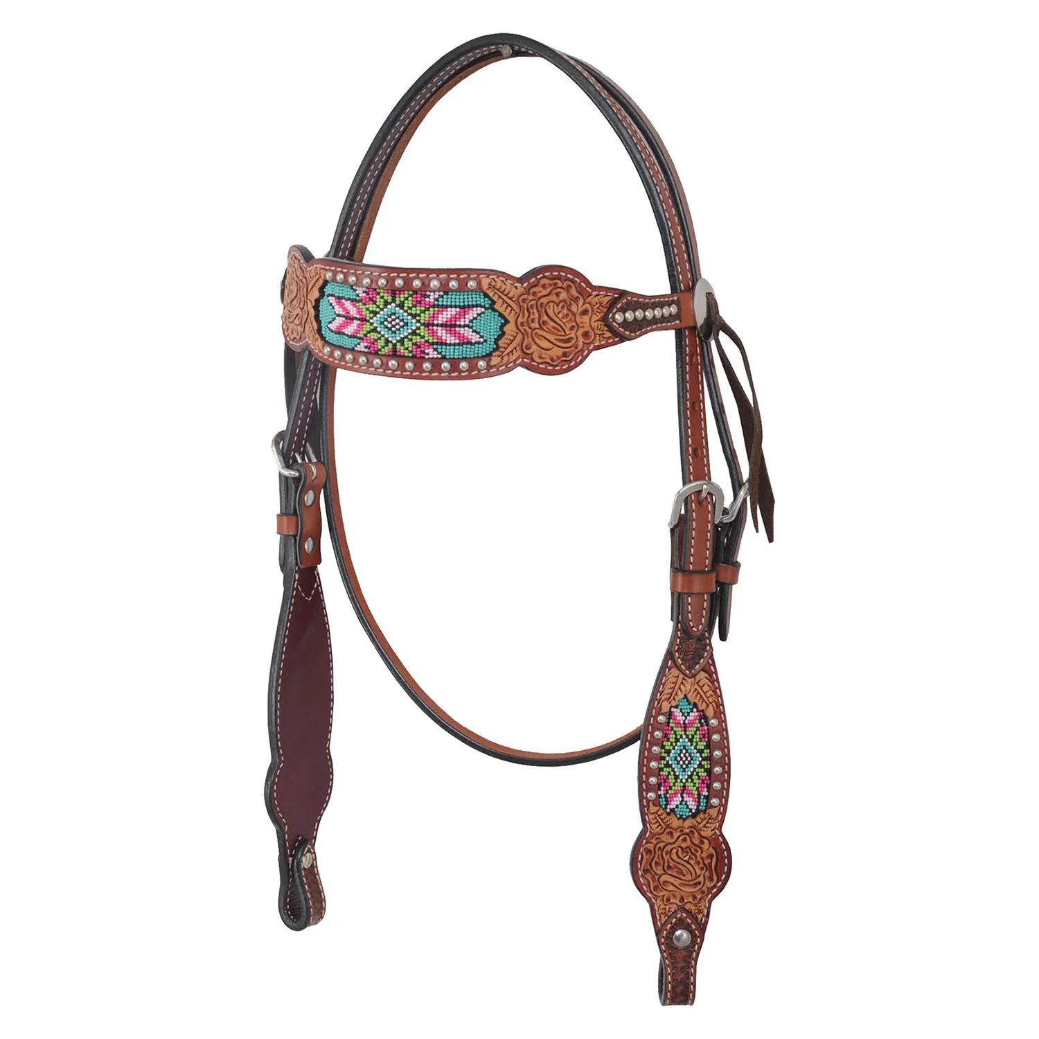 Rafter T Beaded Inlay Browband Headstall, Horse - Buy Pet Shop