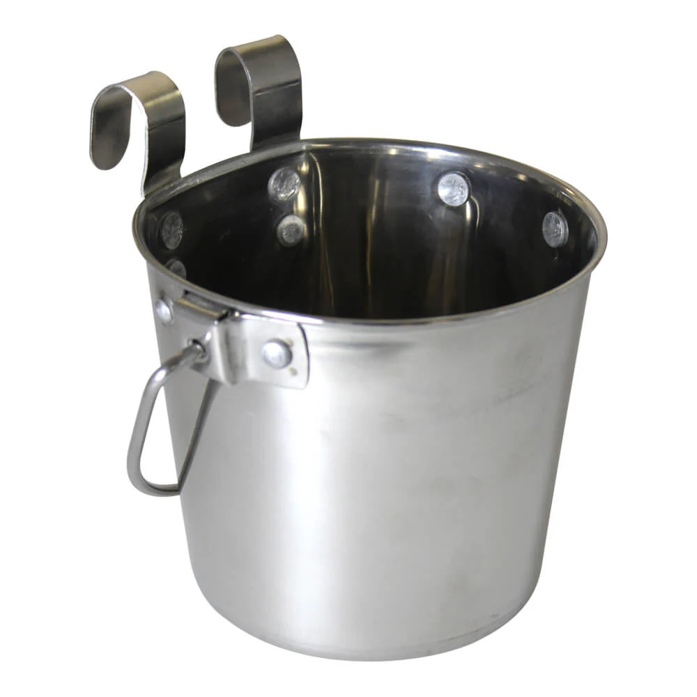 Stainless Steel Pail, Flat Sided Hook-On with Rivets - Buy Pet Shop