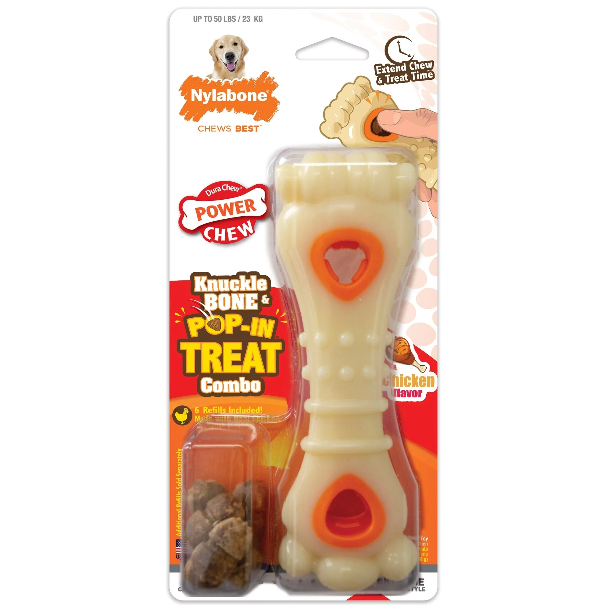 Power Chew Knuckle Bone & Pop-In Treat Toy Combo, Chicken, Large/Giant, Up to 50 lbs. - Buy Pet Shop