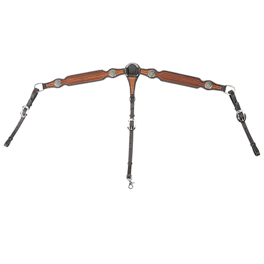 Cody Pro Turquoise Concho Breast Collar with Basketweave Tooling - Buy Pet Shop