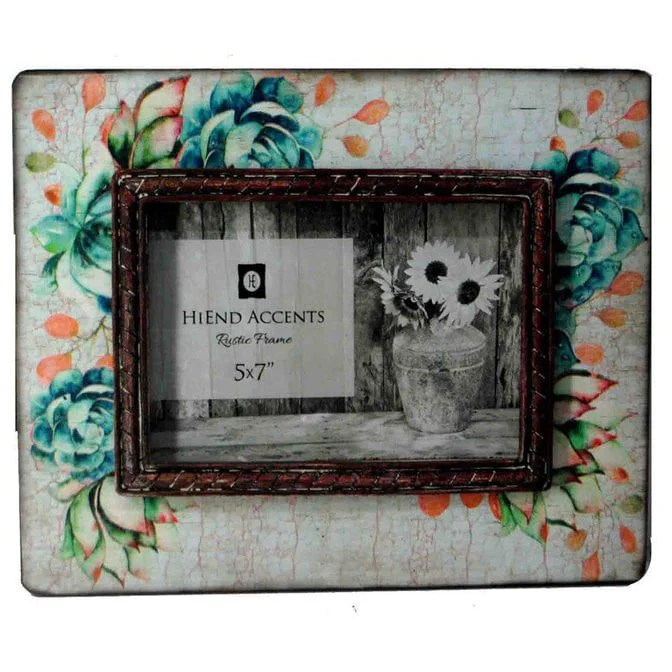 Turquoise & Peach Floral Wooden Picture Frame, 5