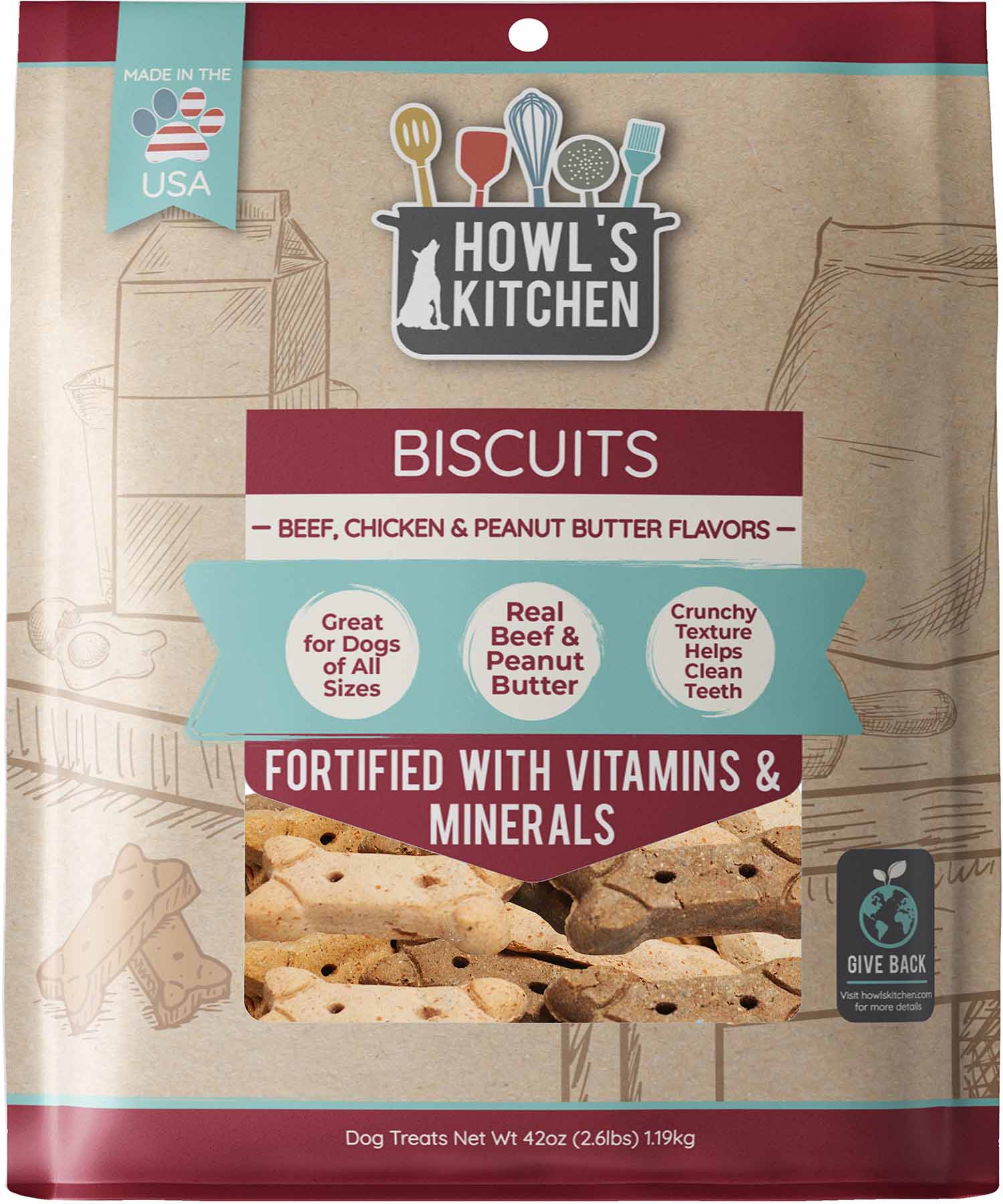 Howl's Kitchen Beef, Chicken and Peanut Butter Biscuits, 2.6 lbs - Buy Pet Shop