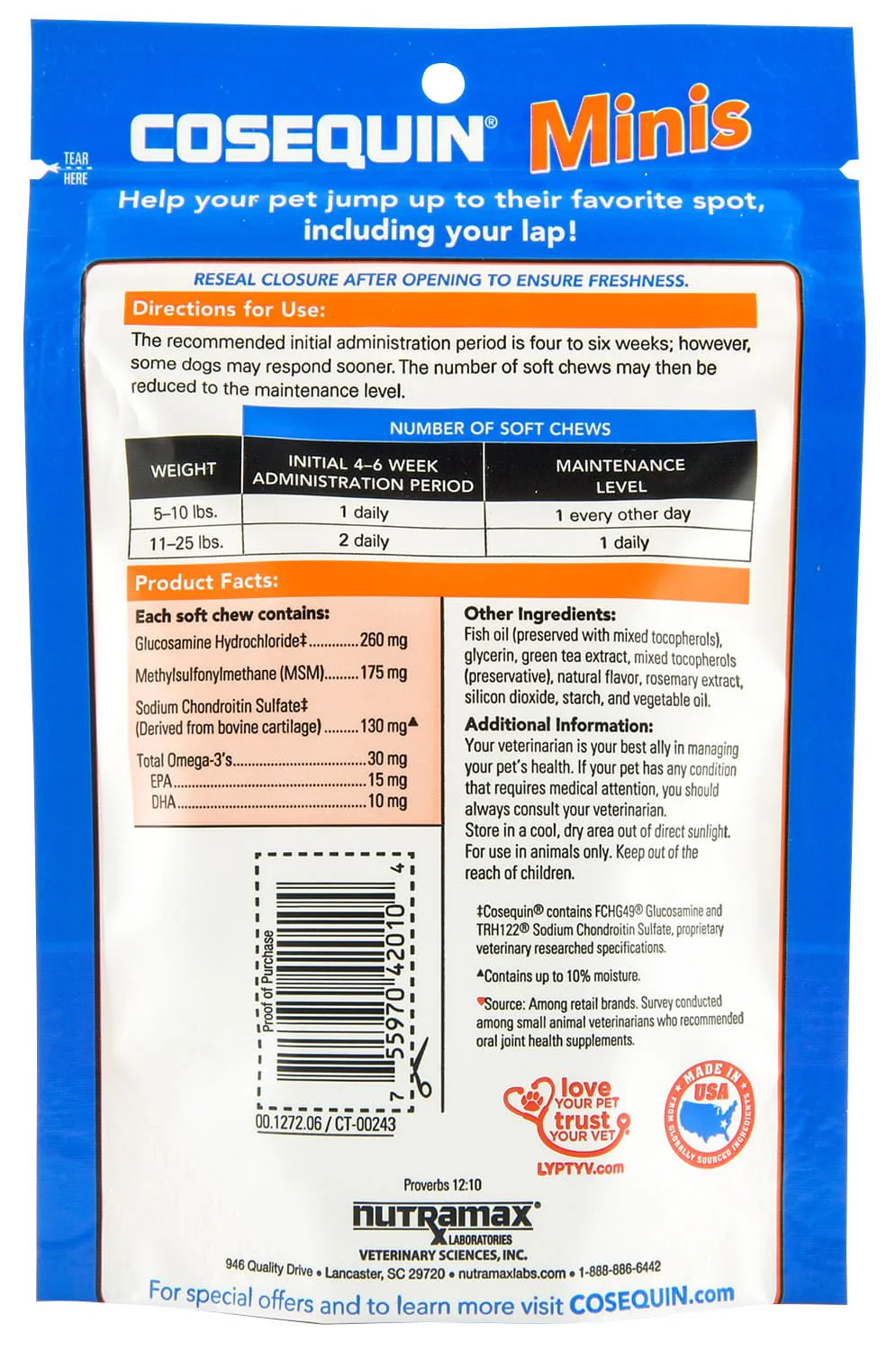 Nutramax Cosequin Minis - Maximum Strength with MSM Plus Omega-3's - Buy Pet Shop