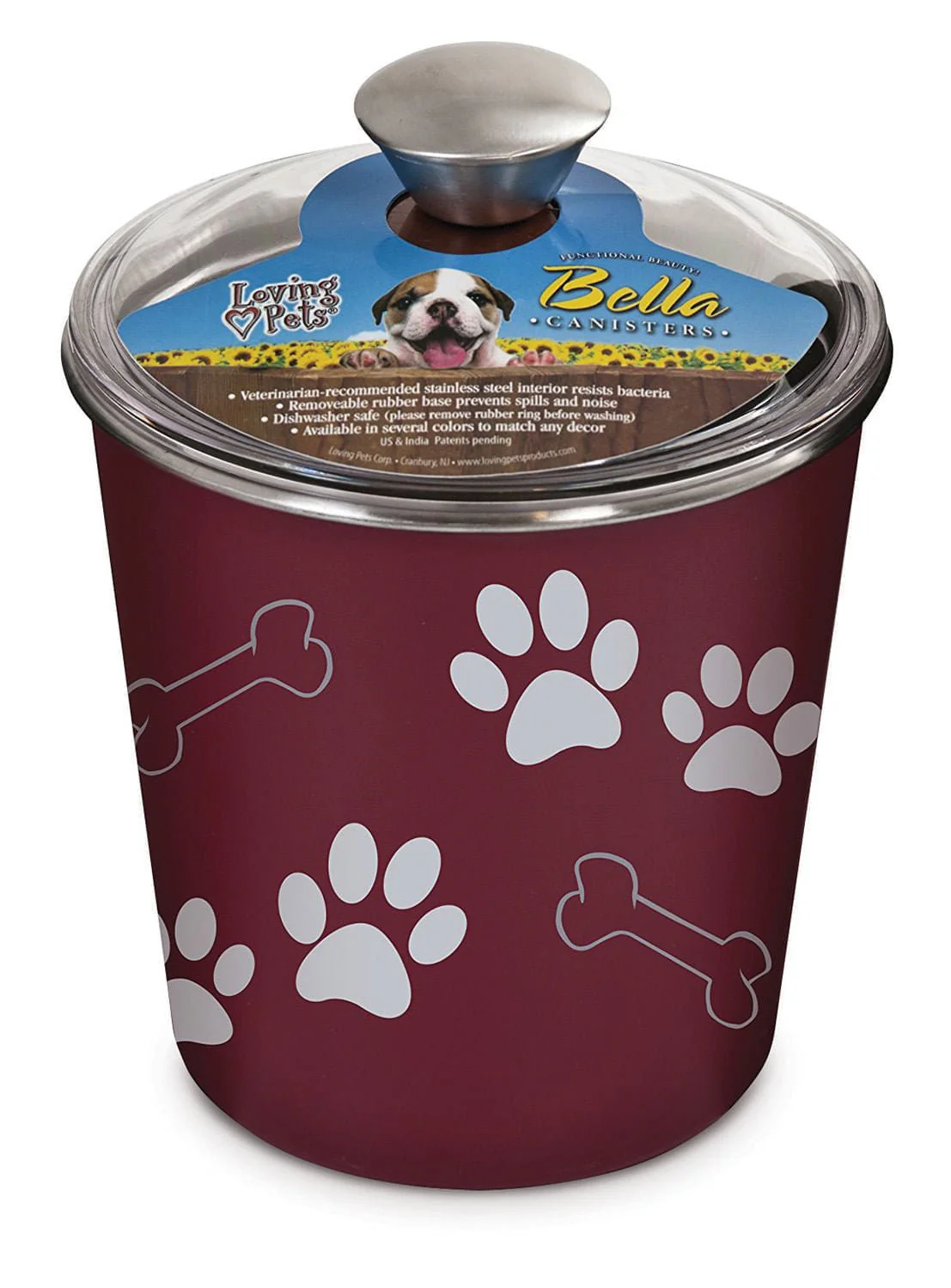 Loving Pets Bella Dog and Cat Treat Canister, Merlot - Buy Pet Shop