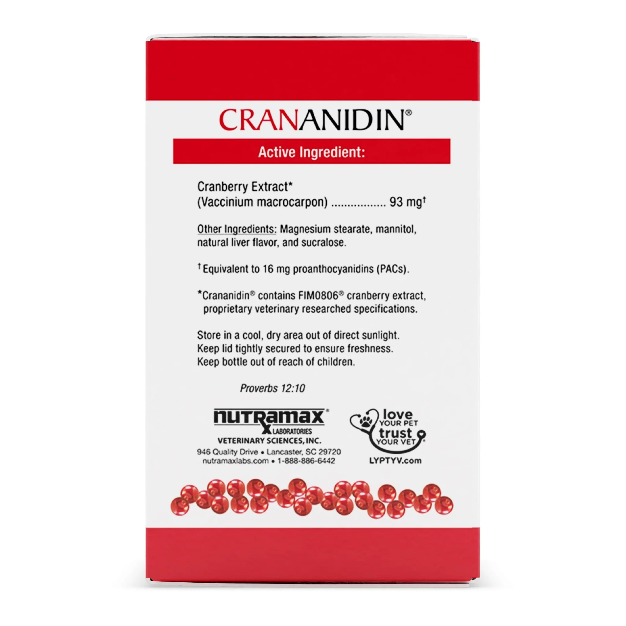 Nutramax Crananidin - Cranberry Extract Urinary Tract Health Supplement for Dogs, 75 Chewable Tablets - Buy Pet Shop