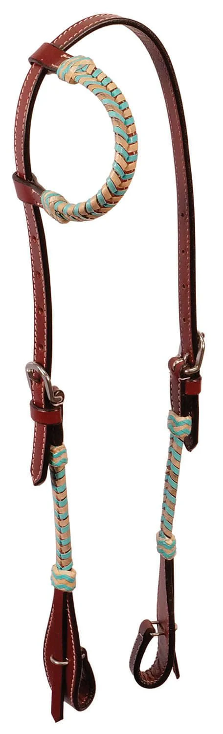 Buffalo Leather Turquoise Rawhide Laced One Ear Headstall - Buy Pet Shop