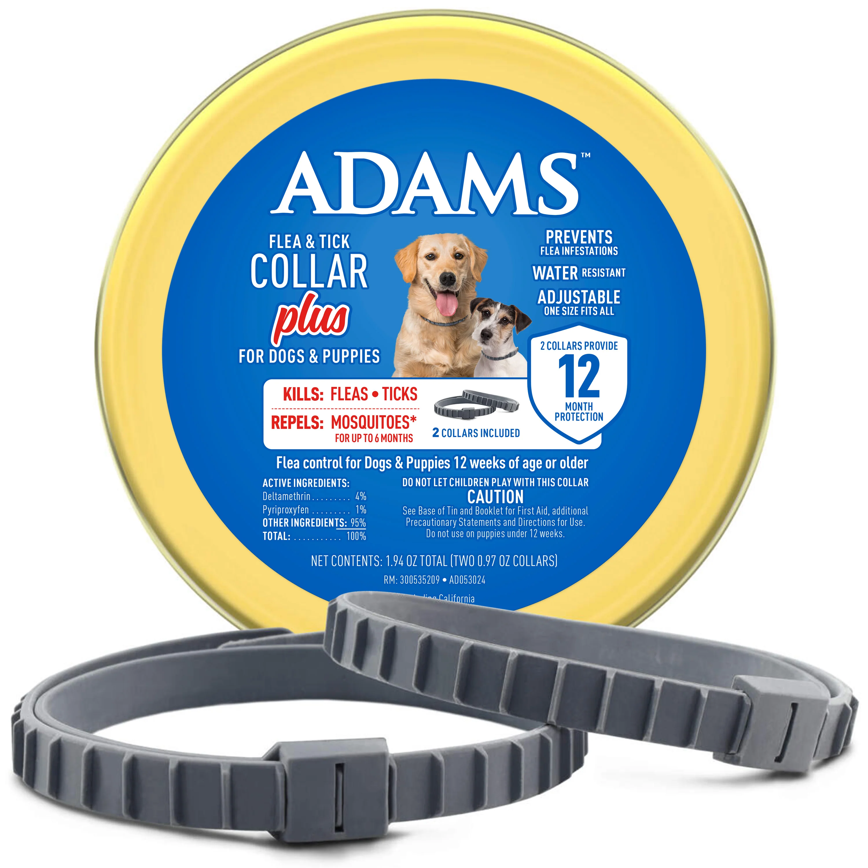 Adams Premium Flea & Tick Collar Plus for Dogs (2 pk/Gold Tin) - Buy Pet Shop