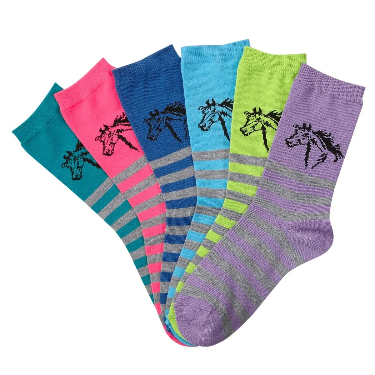 Lila Horses in Stripes Crew Socks, Ladies - Buy Pet Shop