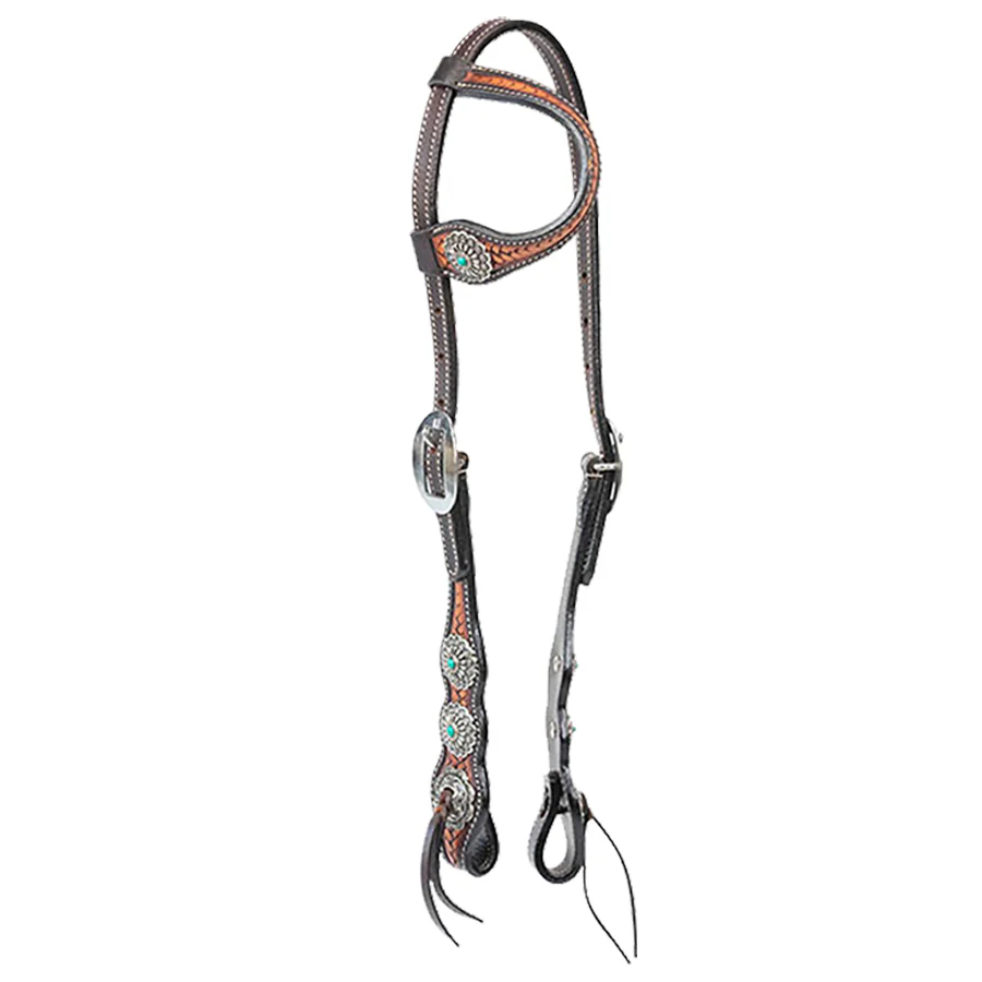 Cody Pro Turquoise Concho One Ear Headstall with Basketweave Tooling - Buy Pet Shop