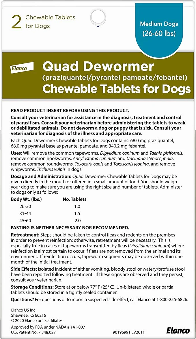 Quad Dewormer Chewable Tablets for Dogs - Buy Pet Shop