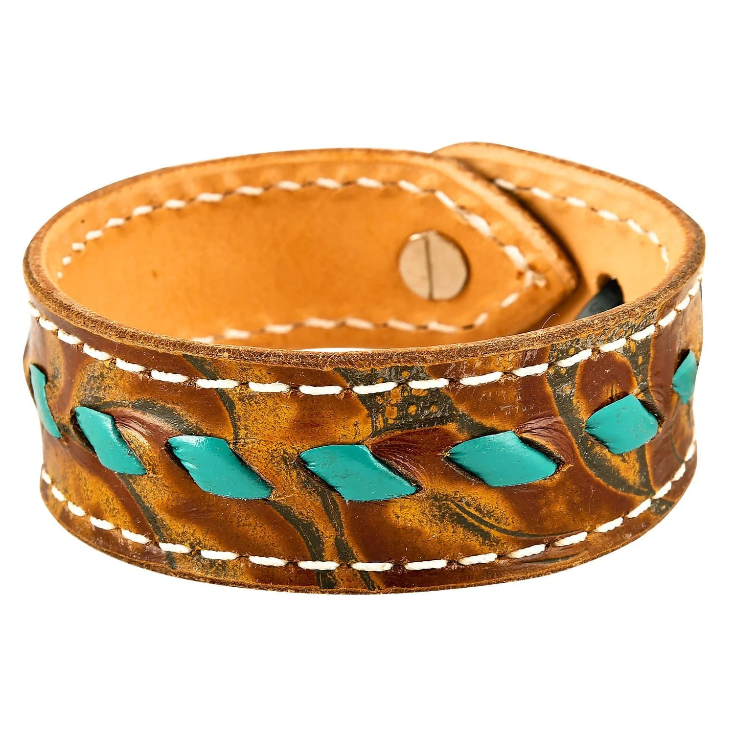 Buckstitch Bracelet, Floral Tooled & Turquoise - Buy Pet Shop