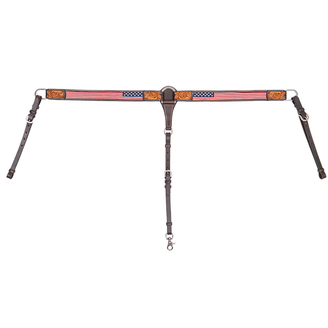 Cody Pro Stars & Stripes Breast Collar with Floral Tooling - Buy Pet Shop