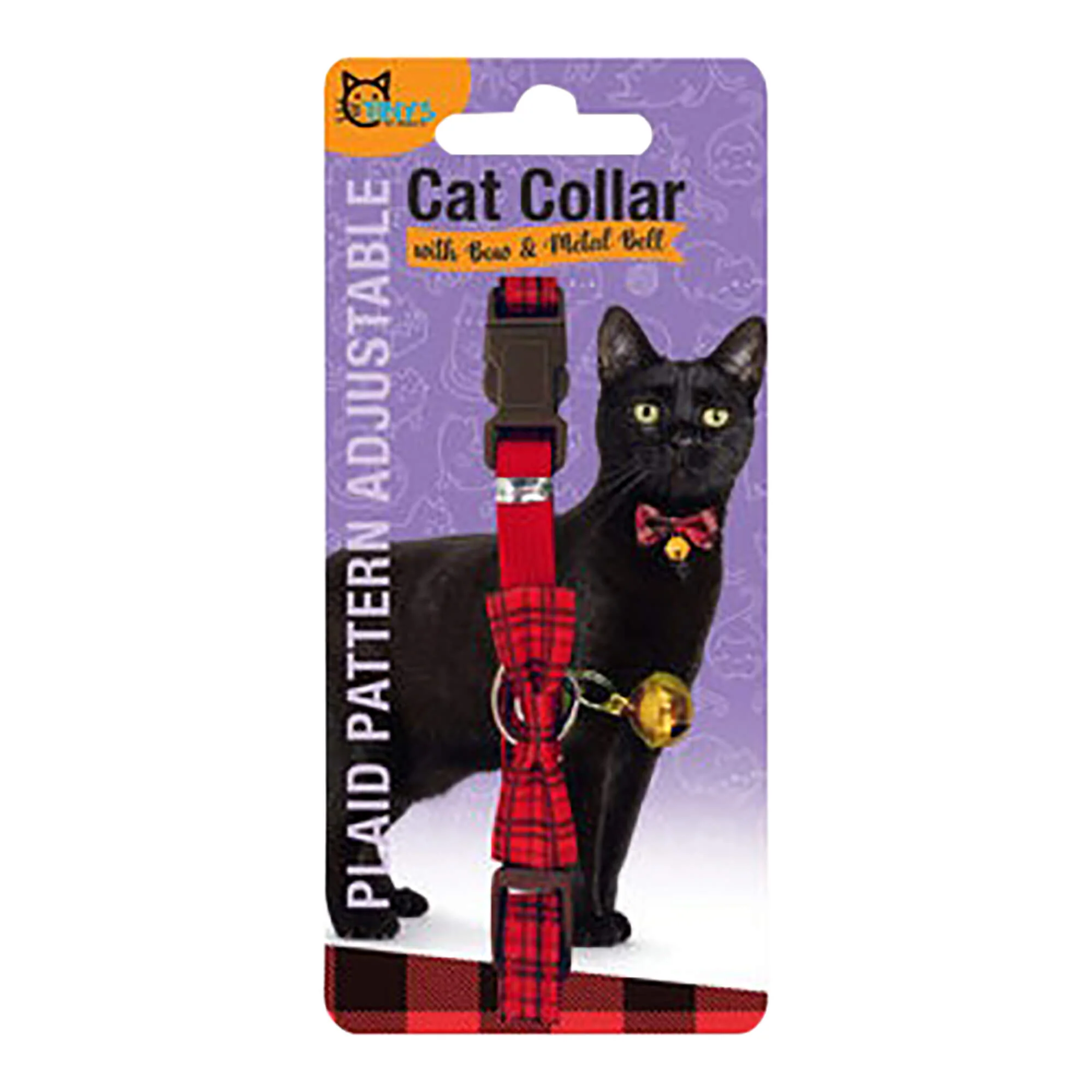 Plaid Pattern Adjustable Cat Collar - With Bell and Bow Tie - Buy Pet Shop