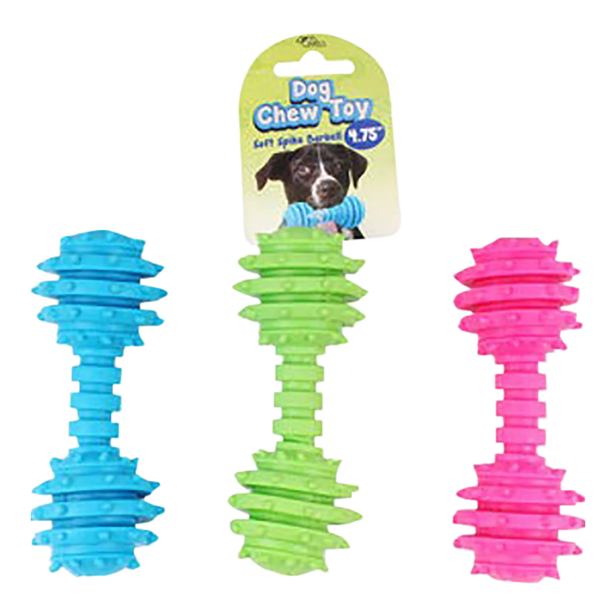 Soft Puppy Spike Barbell Chew Toy, Assorted, 4.75