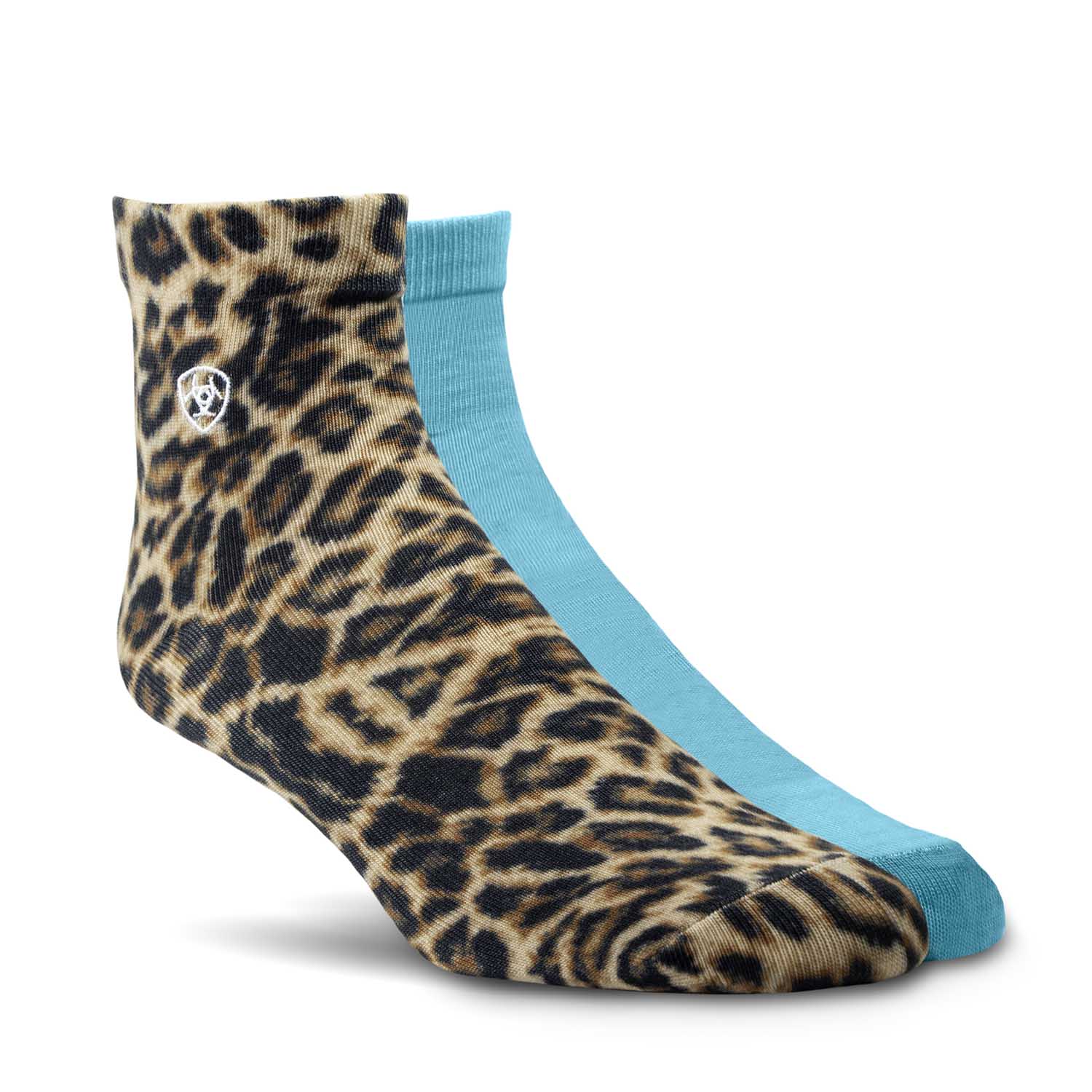 Ariat Wild Thing Ankle Socks, 2 Pair Pack, Leopard/Sky Blue - Buy Pet Shop