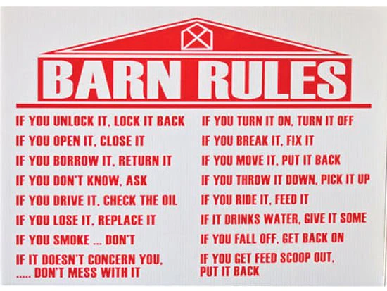 Barn Rules Sign - Buy Pet Shop