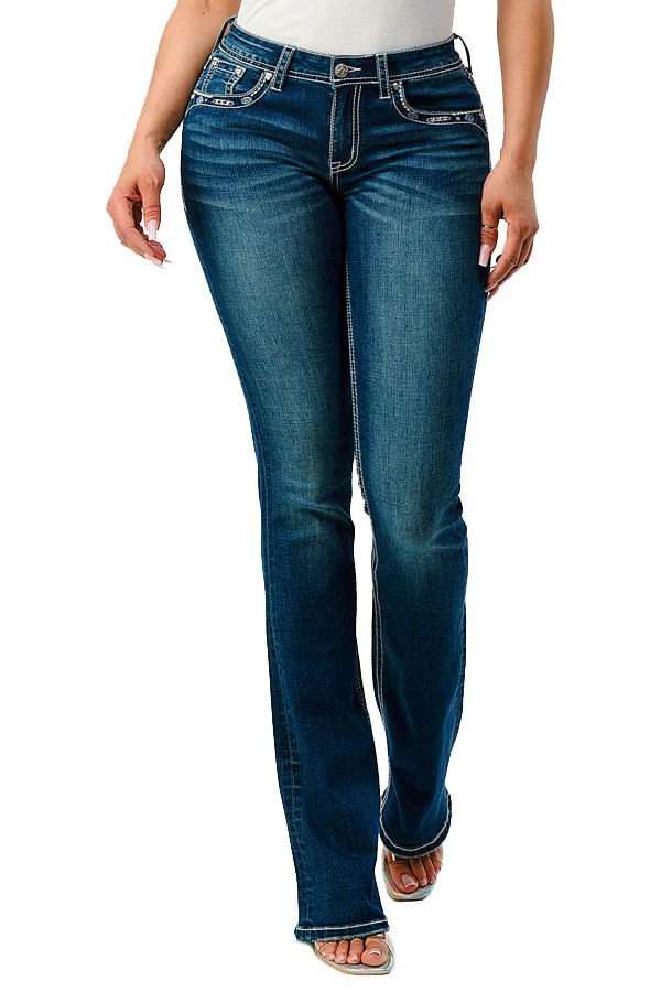 Grace in LA Aztec Embroidered Mid Rise Bootcut Jeans - Buy Pet Shop