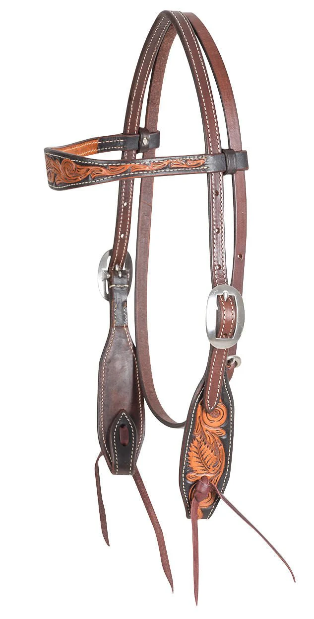 Martin Saddlery Dyed Edge Browband Headstall with Floral Tooling - Buy Pet Shop